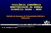 VIGILÂNCIA SINDRÔMICA MONITORIZAÇÃO DA DOENÇA DIARRÉICA AGUDA - MDDA 20 DE SETEMBRO DE 2006 Divisão de Doenças de Transmissão Hídrica e Alimentar Centro.