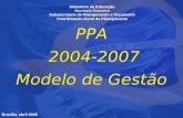 Ministério da Educação Secretaria Executiva Subsecretaria de Planejamento e Orçamento Coordenação-Geral de Planejamento PPA 2004-2007 Modelo de Gestão.