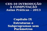 CES-10 INTRODUÇÃO À COMPUTAÇÃO Aulas Práticas – 2013 Capítulo IX Estruturas e Subprogramas sem Parâmetros.