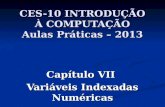 CES-10 INTRODUÇÃO À COMPUTAÇÃO Aulas Práticas – 2013 Capítulo VII Variáveis Indexadas Numéricas