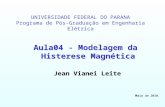 UNIVERSIDADE FEDERAL DO PARANA Programa de Pós-Graduação em Engenharia Elétrica Aula04 - Modelagem da Histerese Magnética Jean Vianei Leite Maio de 2010.