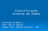 Classificação Interna de Dados Estrutura de Dados I Prof. Mai-Ly Vanessa Campus Prof. Alberto Carvalho - UFS.