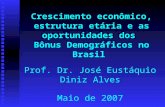 Crescimento econômico, estrutura etária e as oportunidades dos Bônus Demográficos no Brasil Prof. Dr. José Eustáquio Diniz Alves Maio de 2007.
