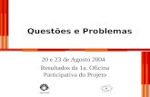 Questões e Problemas 20 e 23 de Agosto 2004 Resultados da 1a. Oficina Participativa do Projeto.