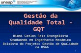 1 Dioni Carlos Reis Evangelista Graduando em Engenharia Mecânica Bolsista do Projeto: Gestão de Qualidade na DSAA Gestão da Qualidade Total - GQT.