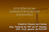 EFICIÊNCIA NA ADMINISTRAÇÃO DO JUDICIÁRIO Vladimir Passos de Freitas Des. Federal do TRF da 4ª. Região (RS) Prof. doutor da PUC/PR.