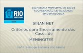 Enf ª Solange Barboza dos Santos SINAN NET Critérios para Encerramento dos Casos de MENINGITES.