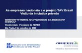 As empresas nacionais e o projeto TAV Brasil Visão da iniciativa privada SEMINÁRIO O TREM DE ALTA VELOCIDADE E A ENGENHARIA NACIONAL Vicente Abate - Presidente.