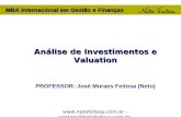 MBA Internacional em Gestão e Finanças Análise de Investimentos e Valuation PROFESSOR: José Moraes Feitosa (Neto)  – contato@netofeitosa.com.br.