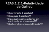 REA3.1.2.1-Relatividade de Galileu O movimento é absoluto? O repouso é absoluto?? É possível saber se estamos em movimento ou em repouso??? Qual o melhor.