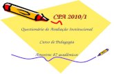 CPA 2010/1 CPA 2010/1 Questionário de Avaliação Institucional Curso de Pedagogia Amostra: 87 acadêmicos.