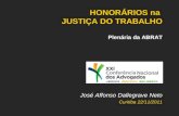 HONORÁRIOS na JUSTIÇA DO TRABALHO Plenária da ABRAT José Affonso Dallegrave Neto Curitiba 22/11/2011.