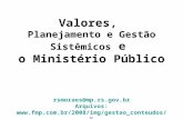 Valores, Planejamento e Gestão Sistêmicos e o Ministério Público rsmoraes@mp.rs.gov.br Arquivos:  F.