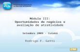 Módulo III: Oportunidades de negócios e avaliação de atratividade Setembro 2009 - Cuiabá Rodrigo F. Gatti.