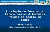 A relação do Governo do Estado com as diferentes formas de Gestão em Saúde Beto Grill Vice-governador eleito do RS.