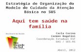 Estratégia de Organização do Modelo de Cuidado da Atenção Básica no SUS Aqui tem saúde na família Carla Correa Carmen Bagatini Coordenação Estadual ESF.