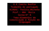 E.E Camilo Bonfim Trabalho de português ALUNAS: Thalita,Michele Prof.: ANA Maria Serie:9° B Tema:Elementos da comunicação e função da linguagem.