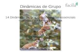 Dinâmicas de Grupo 14 Dinâmicas de grupo consideradas essenciais reproduzir na formação Facila Formação interna Coimbra 16 Abril.