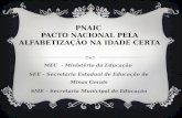 PNAIC PACTO NACIONAL PELA ALFABETIZAÇÃO NA IDADE CERTA MEC - Ministério da Educação SEE – Secretaria Estadual de Educação de Minas Gerais SME – Secretaria.