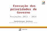 Execução das prioridades de Governo Projeções 2013 – 2014 Swedenberger Barbosa Secretário de Estado-Chefe da Casa Civil.