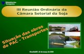 Situação das obras do PAC - Transportes Brasília/DF, 10 de março de 2009 Ministério dos Transportes III Reunião Ordinária da Câmara Setorial da Soja.