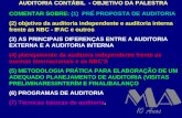 AUDITORIA CONTÁBIL - OBJETIVO DA PALESTRA COMENTAR SOBRE: (1) PRÉ PROPOSTA DE AUDITORIA (2) objetivo da auditoria independente e auditoria interna frente.