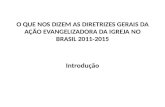 O QUE NOS DIZEM AS DIRETRIZES GERAIS DA AÇÃO EVANGELIZADORA DA IGREJA NO BRASIL 2011-2015 Introdução.