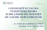CONSEQÜÊNCIAS DA INTERVENÇÃO DO JUDICIÁRIO NO SISTEMA DE SAÚDE SUPLEMENTAR 6º. FÓRUM JURÍDICO UNIDAS Brasília, 25 de abril de 2007.