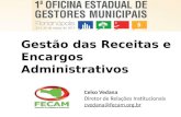 Gestão das Receitas e Encargos Administrativos Celso Vedana Diretor de Relações Institucionais cvedana@fecam.org.br.