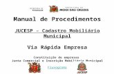 Manual de Procedimentos JUCESP – Cadastro Mobiliário Municipal Via Rápida Empresa Constituição de empresas Junta Comercial e Inscrição Mobiliária Municipal.