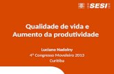 Qualidade de vida e Aumento da produtividade Luciano Nadolny 4º Congresso Moveleiro 2013 Curitiba.