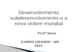 Desenvolvimento subdesenvolvimento e a nova ordem mundial Profº Neno CAMPO GRANDE - MS 2013.