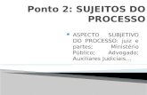 ASPECTO SUBJETIVO DO PROCESSO: juiz e partes; Ministério Público; Advogado; Auxiliares Judiciais...