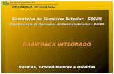 Secretaria de Comércio Exterior - SECEX Departamento de Operações de Comércio Exterior – DECEX DRAWBACK INTEGRADO Normas, Procedimentos e Dúvidas DRAWBACK.