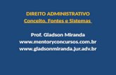 DIREITO ADMINISTRATIVO Conceito, Fontes e Sistemas Prof. Gladson Miranda  .