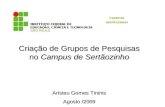 Criação de Grupos de Pesquisas no Campus de Sertãozinho Aristeu Gomes Tininis Agosto /2009.