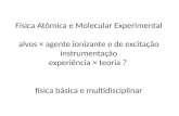 Física Atômica e Molecular Experimental alvos × agente ionizante e de excitação instrumentação experiência × teoria ? física básica e multidisciplinar.