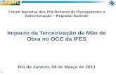 1 Fórum Nacional dos Pró-Reitores de Planejamento e Administração – Regional Sudeste Impacto da Terceirização de Mão de Obra no OCC da IFES Rio de Janeiro,