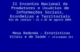 II Encontro Nacional de Produtores e Usuários de Informações Sociais, Econômicas e Territoriais Rio de Janeiro – 21 a 25 de agosto 2006 Mesa Redonda –