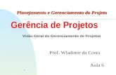 1 Planejamento e Gerenciamento do Projeto Prof. Wladimir da Costa Aula 6 Gerência de Projetos Visão Geral do Gerenciamento de Projetos.