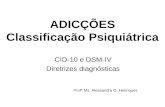 ADICÇÕES Classificação Psiquiátrica CID-10 e DSM-IV Diretrizes diagnósticas Profª Ms. Alessandra O. Henriques.