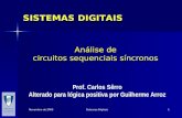 Novembro de 2005 Sistemas Digitais 1 Análise de circuitos sequenciais síncronos Prof. Carlos Sêrro Alterado para l ó gica positiva por Guilherme Arroz.