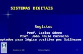 Novembro de 2005 Sistemas Digitais 1 Registos Prof. Carlos Sêrro Prof. João Paulo Carvalho Adaptados para l ó gica positiva por Guilherme Arroz SISTEMAS.