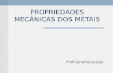 PROPRIEDADES MECÂNICAS DOS METAIS Profª Janaína Araújo.