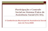 Participação e Controle Social no Sistema Único de Assistência Social (SUAS). V Conferência Municipal de Assistência Social Juiz de Fora 2009.