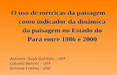 O uso de métricas da paisagem como indicador da dinâmica da paisagem no Estado do Pará entre 1986 e 2000 Autores: Suyá Quintslr – UFF Cláudio Bohrer –