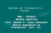 Gestão de Transporte e Frotas MBA – CASTELO GESTÃO LOGÍSTICA Prof. Manuel O. Lemos Alexandre Mestre Engenharia de Transportes COPPE - UFRJ.
