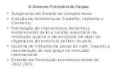 O Governo Provisório de Vargas Surgimento do Estado de compromisso; Criação do Ministério do Trabalho, Indústria e Comércio. Nomeação de interventores.