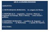 UD VI -O MUNDO ROMANO ASSUNTO: A MONARQUIA ROMANA: As origens de Roma. A REPÚBLICA: - expansão; - Guerras Púnicas; - expansão na Europa, Ásia e África;