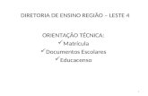 DIRETORIA DE ENSINO REGIÃO – LESTE 4 ORIENTAÇÃO TÉCNICA: Matrícula Documentos Escolares Educacenso 1.